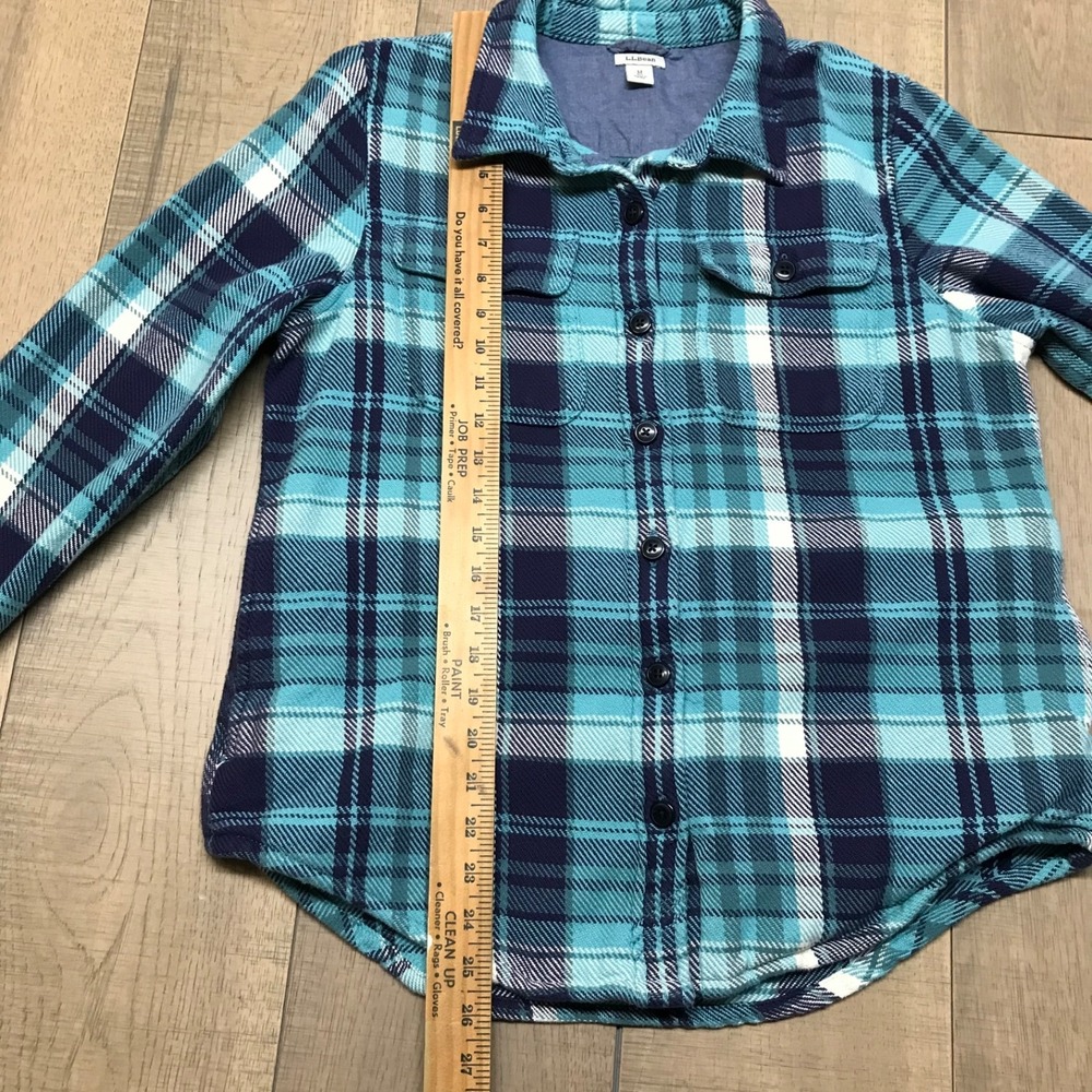 L.L.‎ Bean 1912 Overshirt Womens Size M Blue Button Up Shirt Plaid Twill Cabin - Picture 9 of 10